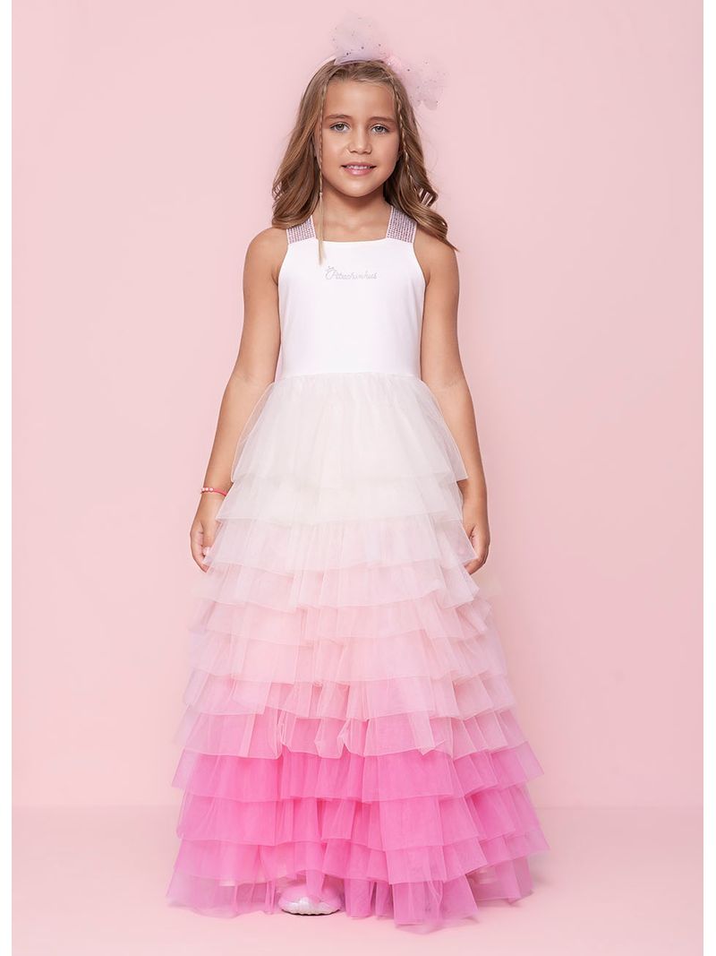 Vestido Festa Tule Babados Degrade Still