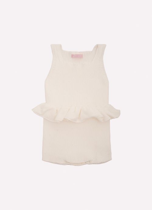 Pmini Off White Ribbed Seamless Knitting Jumpsuit