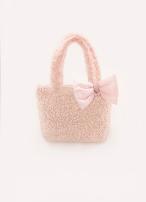 Bolsa Pele Carneirinho Laço Puffer Rosa Baby