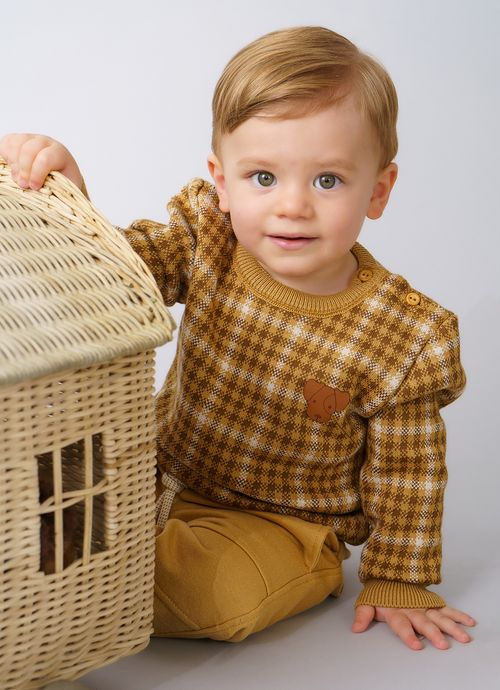 Blusa Tricot Xadrez Patche Couro For Boys
