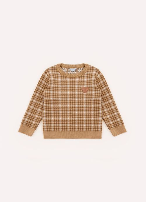 Blusa Tricot Xadrez Patche Couro For Boys