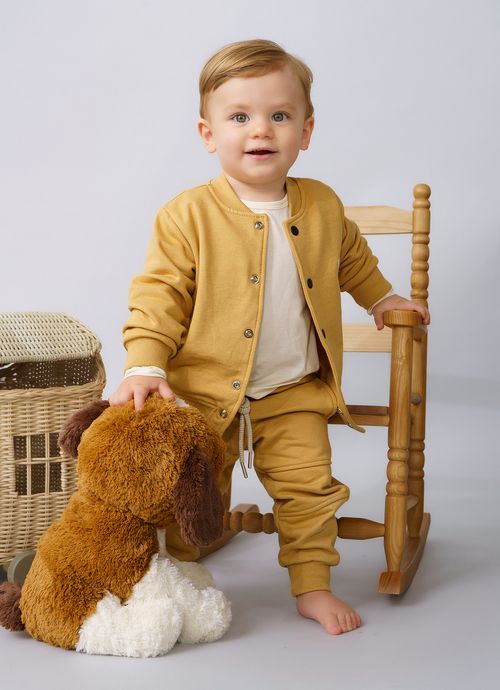 Casaco Bomber Moletom Botões For Boys Ocre