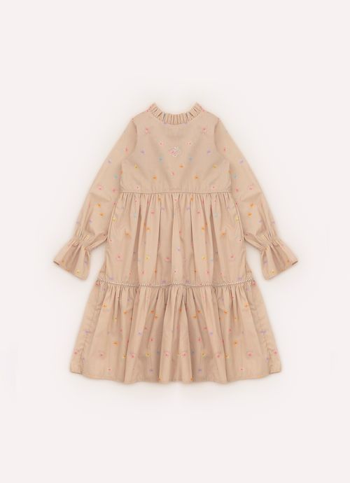 Vestido Algodão Estampado Babadinho Gola