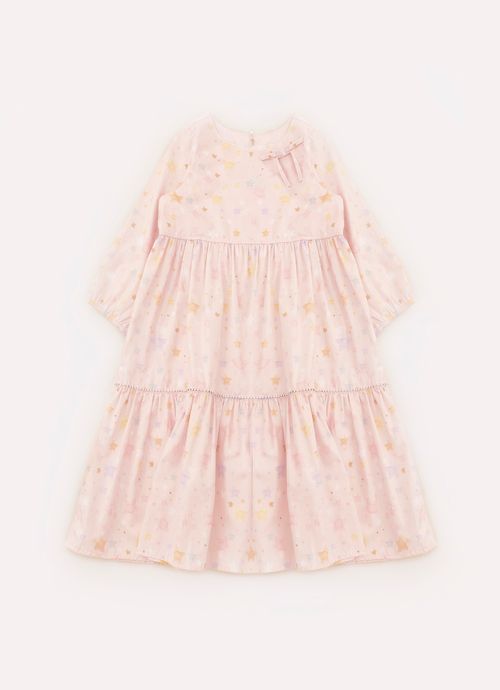 Vestido Algodão Estampado Estrelas Babados