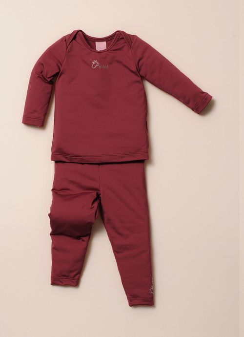 Conjunto Blusa e Calça Malha Térmica Pmini Vermelho Escuro