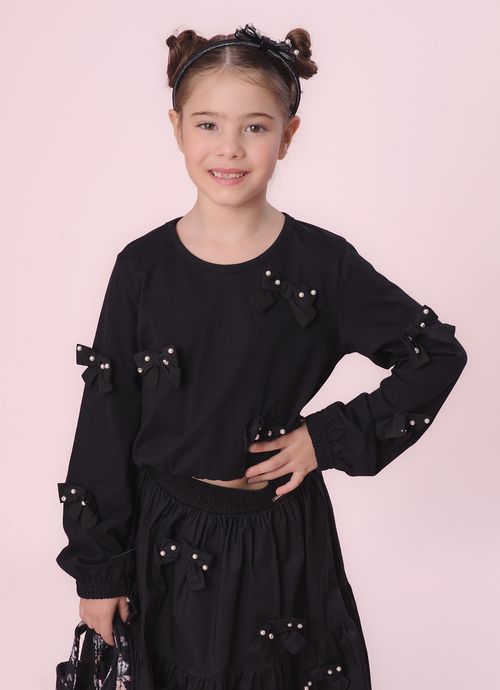Blusa Cotton Mini Laços  Preto