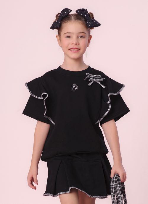 Blusa Moletom Babados Debrum Xadrez Preto