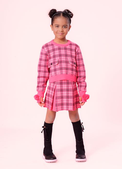 Saia Tricot Xadrez Pregas