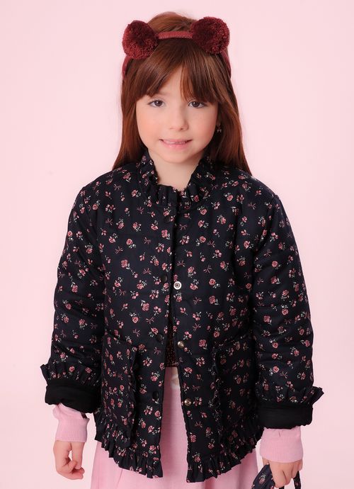 Casaco Puffer Algodão Estampa de Mini Flores  Babadinhos