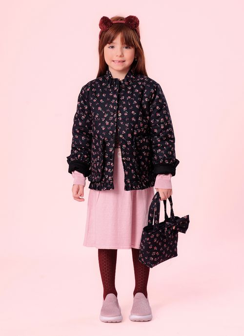 Casaco Puffer Algodão Estampa de Mini Flores  Babadinhos