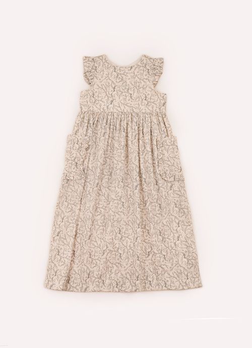 Vestido Midi Algodão Estampado Toile Bolsos Babadinho