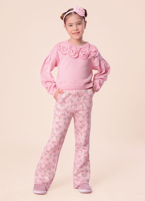 Calça Tricot Flare Jacquard Floral