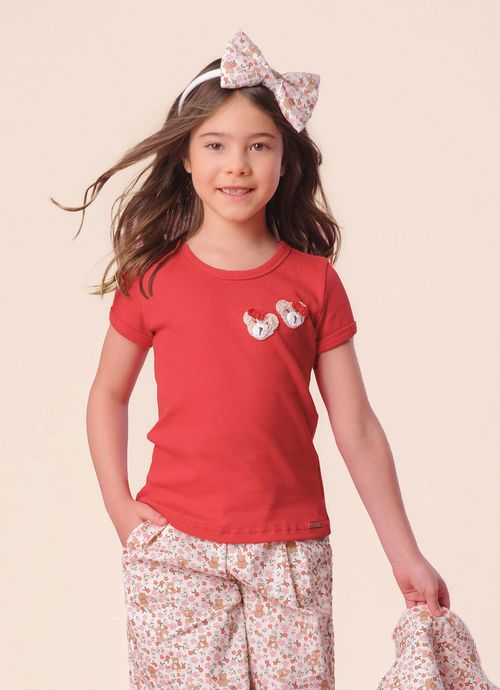 Blusa Ribana Ursinhas Crochê Vermelho