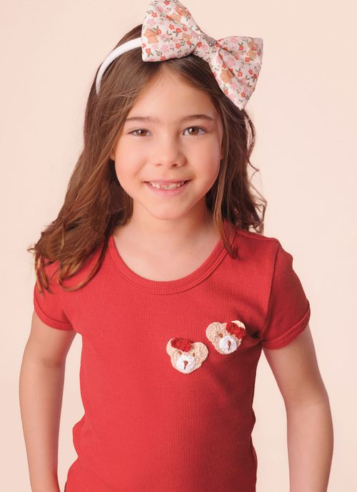Blusa Ribana Ursinhas Crochê Vermelho